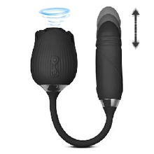 Load image into Gallery viewer, Black Thrusting Rose Vibrator 10-Speeds
